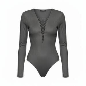 Alexander Wang Faux Suede Lace-Up Bodysuit Charcoal Women’s Size 10